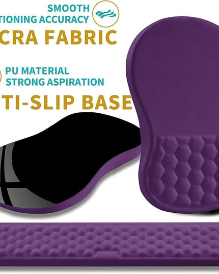 Hokafenle 2 in 1 Ergonomic Mouse Pad Wrist Support & Wrist Rest for Computer Keyboard Set, with Relieve Carpal Tunnel Pain Massage Bulge and Full Memory Gel Design (2In1 Set, Dark Purple)