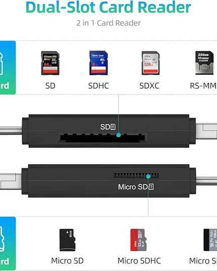 Vanja SD Card Reader, High-Speed USB Type A & Type C to Micro SD Card Adapter for SD, SDHC, SDXC, Micro SDXC | Compatible with iPhone 17/16/15, MacBook Pro/Air, iPad Pro, Smartphone