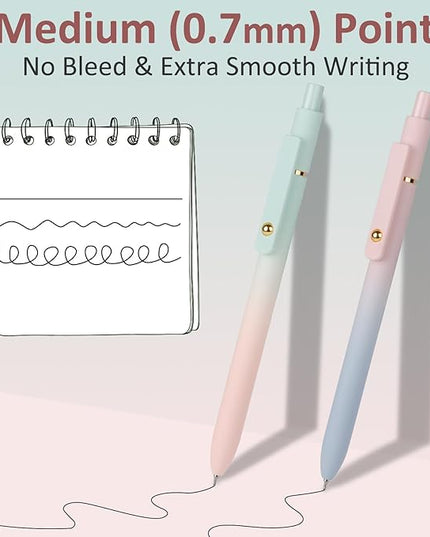 FIOVER Gel Pens, 6 Pcs 0.7mm Comfort Grip Quick Dry Black Ink Pens Fine Point Smooth Writing Pens, Cute Office Back to School Supplies Gifts for Women (6PCS Gradient Black Ink)