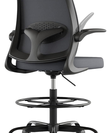 Tall Office Chair for Standing Desks,High Desk Drafting Chair with Adjustable Footrest Ring,Ergonomic Lumbar Support,Flip-Up Armrests for Home Office,Grey