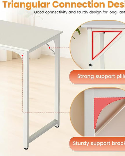 PayLessHere | 32 Inch Computer Desk | White | Office Desk with Metal Frame, Adjustable Feet | Water-Resistant, Scratchproof Surface | Sturdy Writing Table for Home Office or Study | Pack of 1
