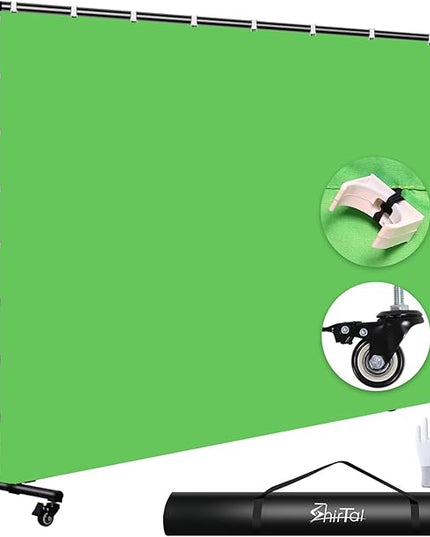 7x10ft Green Screen Backdrop with Stand,Movable Backdrop Stand with Wheels Greenscreen Background for Streaming,Studio Video Recording,Zoom Meeting,Party