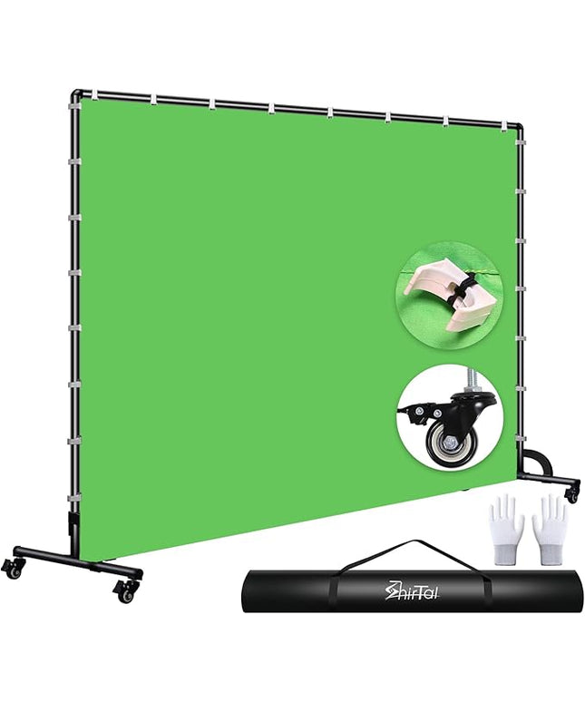 7x10ft Green Screen Backdrop with Stand,Movable Backdrop Stand with Wheels Greenscreen Background for Streaming,Studio Video Recording,Zoom Meeting,Party