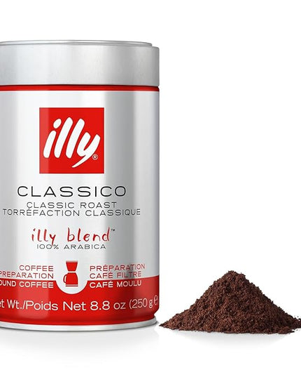Illy Classico Ground Drip Coffee, Medium Roast, Classic Roast With Notes Of Chocolate & Caramel, 100% Arabica Coffee, No Preservatives, 8.8 Ounce (Pack Of 1)