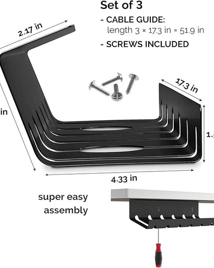 PAMO Cable Management Under Desk for Easy mounting Under-Table I Set of 3 - with 10X Cable Ties I Desk Organizer for Office/Home Office Table Thoughtful Cable Tray Holder