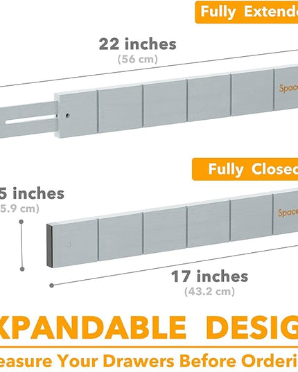 SpaceAid Bamboo Drawer Dividers with Inserts and Labels, Kitchen Adjustable Drawer Organizers, Expandable Organization for Home, Office, Dressers, 7 Dividers with 15 Inserts (17"-22" Gray)