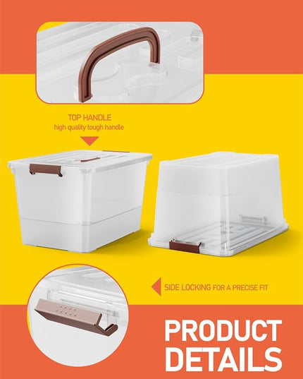 53 quart Clear Plastic Storage Bin with Lids and Latch Buckle, Tote Organizing Box Stackable and Nestable, Set of 6