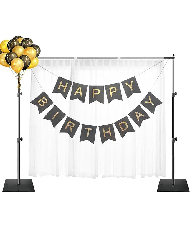 EMART Backdrop Stand, 6.5x10 ft Adjustable Photo Background Pipe and Drape Photography Kit with Heavy Duty Metal Flat Base for Parties, Wedding, Video Studio, Birthday - Black