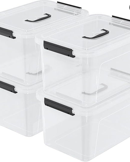 12 Quart Clear Storage Latch Box with Lids, Plastic Storage Bin with Handle, 4 Pack
