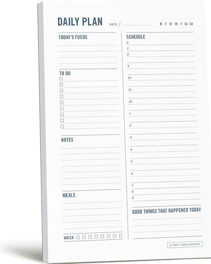 Daily Planner Notepad with Hourly Schedule - ADHD Planner, Time Block Planning Pad, Desktop To Do List, College Supplies - 6 x 9” - 50 Undated Sheets
