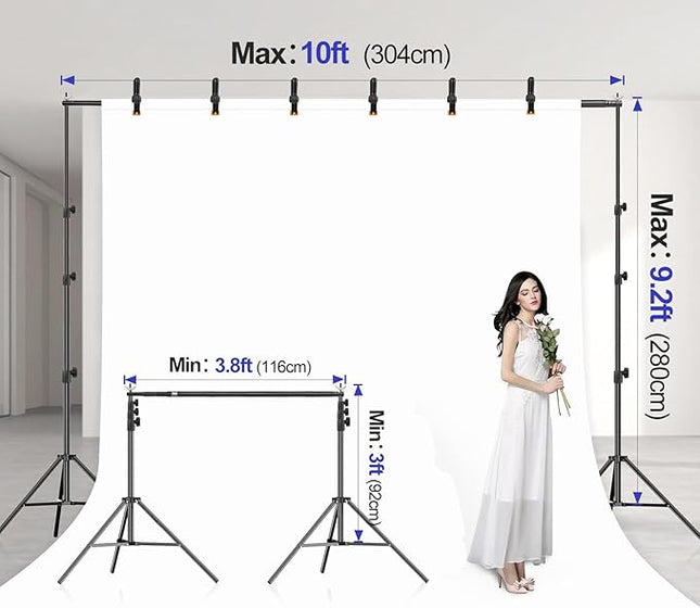 EMART 10x9.2FT Backdrop Stand, Photo Video Studio Adjustable&Lockable Heavy Duty Background Support System Kit with 6 Backdrop Clamps, 2 Sandbag and Carry Bag for Photography, Parties, Wedding, Video