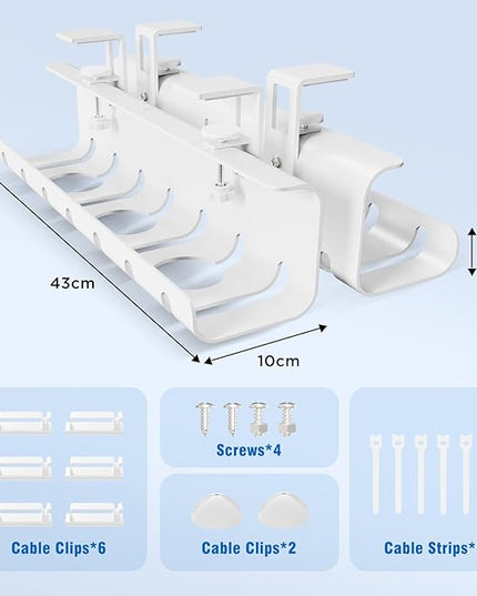 Under Desk Cable Management Tray No-Drill 2 Pack 16.9‘’ Wire Cord Organizers, Cable Management Under Desk for Home and Office No Damage White