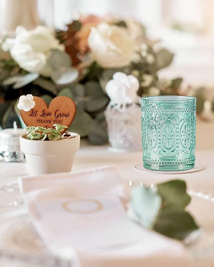 Glassware set of 4, Vintage Drinking Glasses, 10oz Heavy Duty Glass Cups, Colored Glassware Set, Embossed Glasses Set for Party Wedding Home Office Glassesware Gift