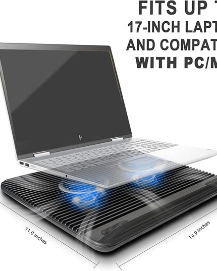 Laptop Cooling Pad, Coolertek USB Powered Laptop Cooler, 2 Blue Silent Big Fans, Height Adjustable Non-Slip Laptop Stand with Dual USB 2.0 Ports, Fits 11-17 Inch Notebook - Black (N2)