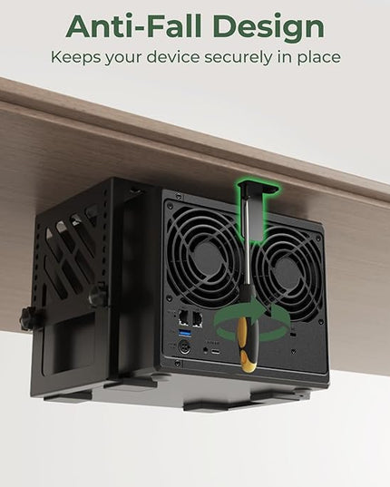 Under Desk Mount Holder for NAS, Mini PC, CPU, UPS, DVD, DVR, SFF Desktop Tower, Xbox Series S, Xbox One S/X, Xbox 360, PS4 Slim/Pro, Adjustable Height Under Desk PC Mount with Cable Straps