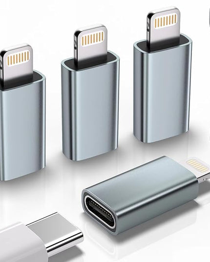 USB C Type C to Lightning Adapter （4 Pack） 1.8-2.2A 15W Fast Charging Support Data Sync,Lightning to USB Type C Cable Adapter for iPhone/iPad/for Airpods,with Anti-Lost Loop,Not for Audio/OTG, Gray