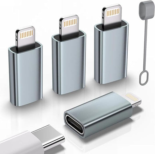 USB C Type C to Lightning Adapter （4 Pack） 1.8-2.2A 15W Fast Charging Support Data Sync,Lightning to USB Type C Cable Adapter for iPhone/iPad/for Airpods,with Anti-Lost Loop,Not for Audio/OTG, Gray
