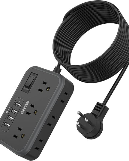 NTONPOWER 6 Widely Spaced Outlet(2 Side) Power Strip with 4 USB Ports, Extension Cord 15 Ft