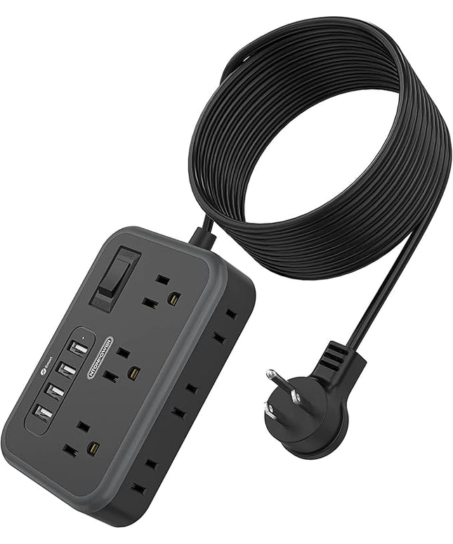 NTONPOWER 6 Widely Spaced Outlet(2 Side) Power Strip with 4 USB Ports, Extension Cord 15 Ft