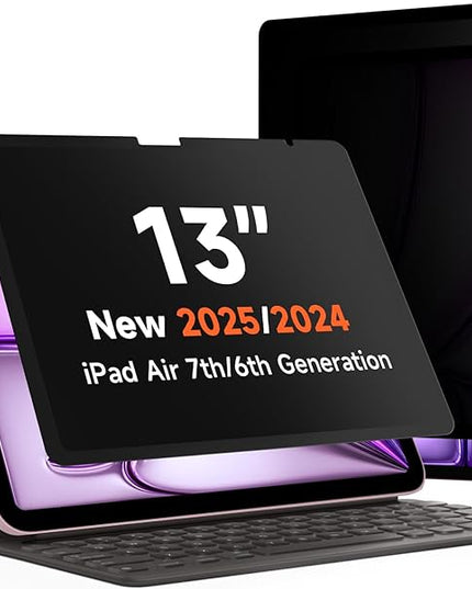 Upgrade 360° Privacy Screen Protector for iPad Air 13 inch M3 2025 & M2 2024, (iPad Air 7th/6th Generation), Magicsuction 4-Way Anti Spy Glare Blue Light Filter (Landscape+Portrait Privacy)