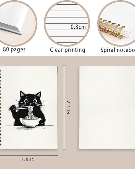 Funny Cat Ramen Journal Notebook Gifts for People Who Love Cats, Funny Cute Ramen Gifts, Black Cat Gifts for Girls, Cat Ramen Noodle Notepad for School Supplies 5.5x8.3 Inch