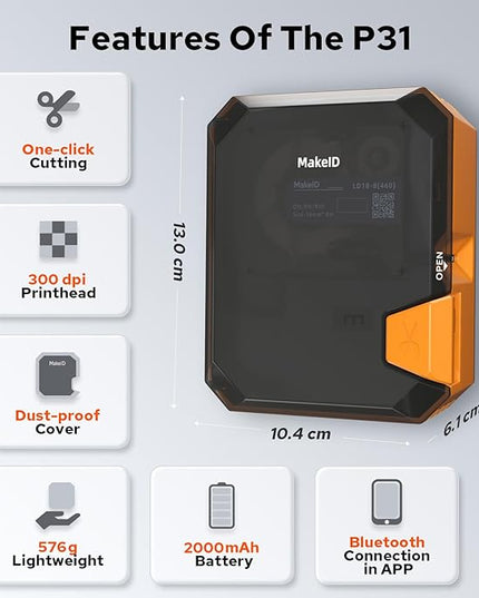 Makeid P31S Portable Industrial Label Printer, 1" Print Head with Bluetooth, Mobile/PC Software, with 0.75" x 19.68ft Label for Wire, Cable & Heat Shrink Tubes at Job Sites.