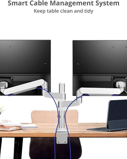 SIIG MTPRO Dual Monitor Arm Desk Mount, Fully Adjustable Mechanical Spring Design, up to 32" Display, Max 19.8 lbs per arm, VESA 75/100mm, Cable Management, BIFMA and TAA Compliant