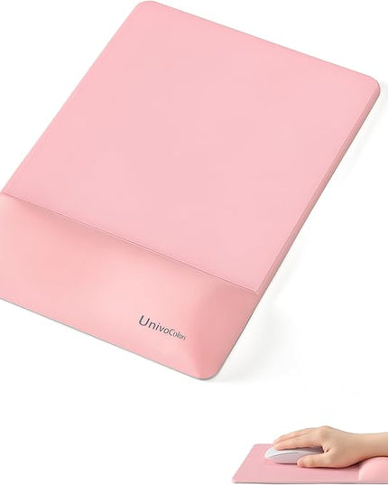 univo colors Design-Wave Wrist Rest Mouce Pad,PE Mouse Sliding Panel+Artificial Sheepskin+Memory Foam+Ergonomic+Anti-Slip Gel,Resilience Support During Work and Gaming,Mouce Accessory,Pink