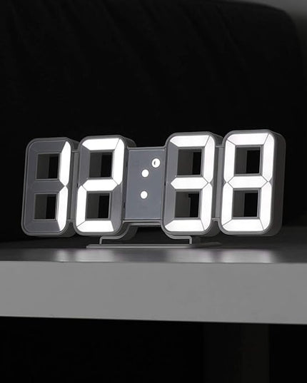 mooas 3D Pure Mini White LED Clock, Multi-Function LED Clock (Calendar, Alarm, Temperature) (8.5" White Table Alarm Clock)