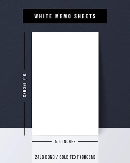 White Memo Sheets Paper – Perfect for Quick Notes, To-Do Lists & Reminders for School, Office, Business | 8.5 x 5.5 inches (Half-Letter) | Regular 24lb Bond / 60lb Text / 90gsm Paper | 250 per Pack