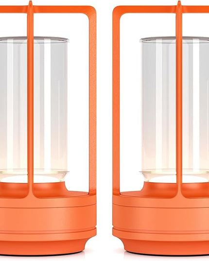Portable Metal Table Lamp for Indoor/Outdoor ,Rechargeable Cordless LED Lamp, 3-Colour Infinitely Dimming Battery Powered Small Desk Lamp, Restaurant/Bedroom/Bar/Coffee/Camping Light (Orange set of 2)