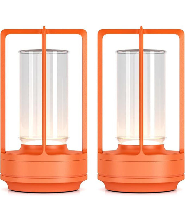 Portable Metal Table Lamp for Indoor/Outdoor ,Rechargeable Cordless LED Lamp, 3-Colour Infinitely Dimming Battery Powered Small Desk Lamp, Restaurant/Bedroom/Bar/Coffee/Camping Light (Orange set of 2)