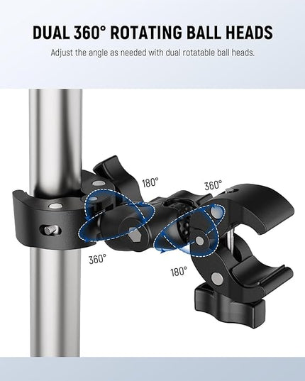 NEEWER Double Super Clamp Mount with Magic Arm, 360° Umbrella Flag Pole Clamp Holder for Desk Photo Studio Light Stand Photography Reflector Scrim Cross Bar Motorcycle Handlebar Stroller Chair, CA160