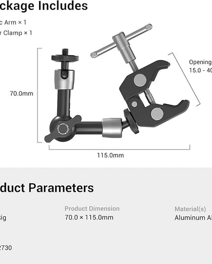 SMALLRIG Super Clamp w/ 1/4" and 3/8" Thread and 5.8 Inches Adjustable Friction Power Articulating Magic Arm with 1/4" Thread Screw for LCD Monitor/LED Lights - KBUM2730