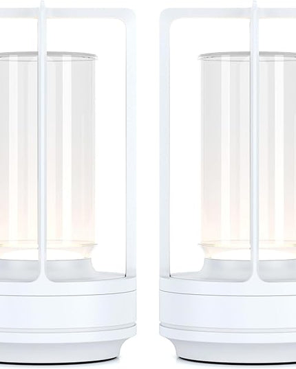 Portable Metal Table Lamp for Indoor/Outdoor ,Rechargeable Cordless LED Lamp, 3-Colour Infinitely Dimming Battery Powered Small Desk Lamp, Restaurant/Bedroom/Bar/Coffee/Camping Light (White Set of 2)