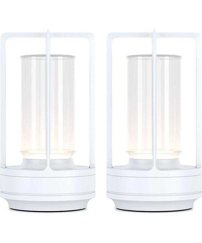 Portable Metal Table Lamp for Indoor/Outdoor ,Rechargeable Cordless LED Lamp, 3-Colour Infinitely Dimming Battery Powered Small Desk Lamp, Restaurant/Bedroom/Bar/Coffee/Camping Light (White Set of 2)