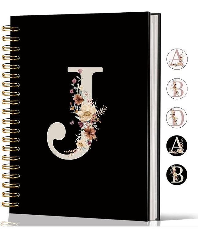 Lacama Black Initial Letter J School Notebook Journal, Cute Wildflower Personalized Spiral Notebook, School Supplies, Customized Monogrammed Gifts, Birthday Gifts for Women, Office Supplies