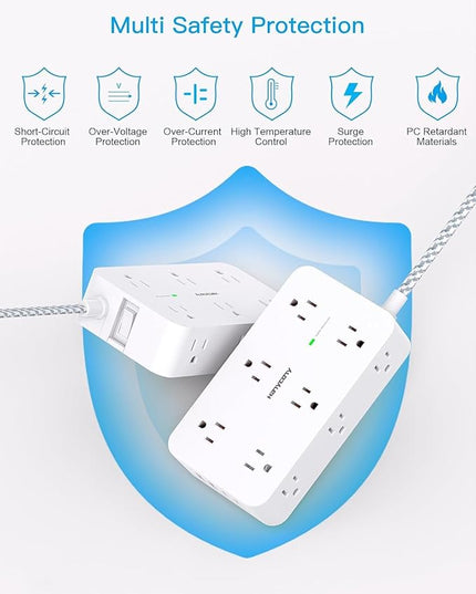 Extension Cord 15 Ft, HANYCONY Power Strip Surge Protector 12 Outlets 4 USB Ports (2 USB C), Large Desk Power Strip with Long Cord, Flat Plug, Wall Mount for Office Home College Dorm Room Essentials