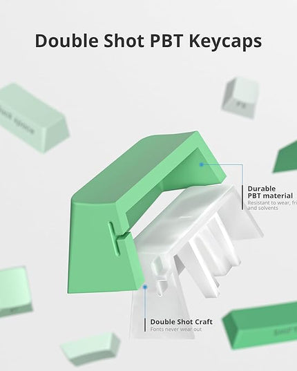 Cherry Profile Side Printed PBT Keycaps, 135 Key Minimalist Double Shot Shine Through Custom Keycap, Gradient Key Cap for Cherry MX Switches Mechanical Keyboard (Mint Green/Side Print)