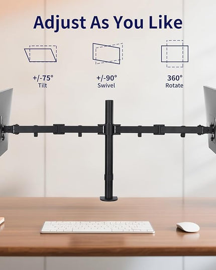 Dual Monitor Desk Mount for 13-27 Inch Screens Up to 22lbs Heavy Duty Fully Adjustable Double Arm Desk Stand Computer Monitor Arm Desk Mount with C Clamp/Grommet Base