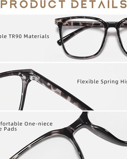 MACJERO Oversized Square Blue Light Blocking Glasses for Women Men, Anti-Fatigue Computer Monitor Gaming Glasses Reduce Eye Strain(Black Tortoise)