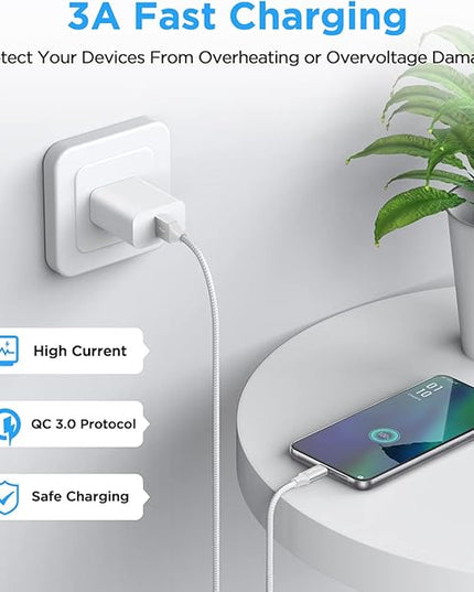 etguuds USB A to USB C Cable 6ft, 2-Pack, 3A Fast Charging Type C Charger Cord for iPhone 17 16 15 Pro Max 16e 17 Air, Samsung Galaxy S25 S24 S23 S22 S21 S20 A17 A16 A56 A55 Flip Fold, White