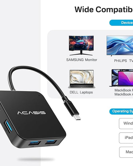 ACASIS USB C Hub 10Gbps, 6-in-1 Multiport Adapter with 4K 60Hz HDMI, 100W Power Delivery, USB A3.2 Data Port, USB C to HDMI Adapter for MacBook, Dell, Lenovo, Surface, iPad PRO, XPS(Black)
