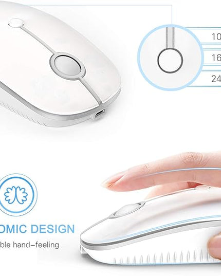VssoPlor Type C Wireless Mouse, Dual Mode 2.4G Wireless Mouse USB C Cordless Mice with Nano USB and Type C Receiver Compatible with PC, Laptop, MacBook and All Type C Devices-White Silver