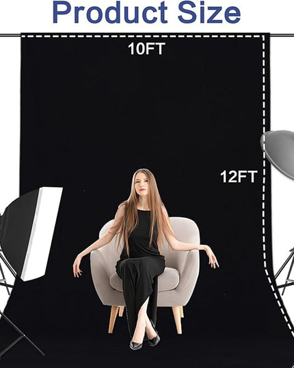 GFCC 10x12FT Black Backdrop Background - for Photography Photo Booth Backdrop for Photoshoot Background Screen Video Recording Parties Curtain