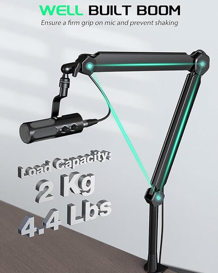 FIFINE Mic Boom Arm, Microphone Stand with Cable Management Channels, Extension Tube, Desk Clamp, Thread Adapter, Fully Adjustable Metal-Built Podcast Mic Arm for Streaming Gaming Recording-BM66T
