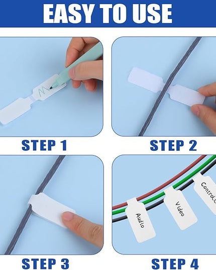 50 Pack Nylon Writable Self-Adhesive Labels - White, Waterproof, Reusable Cable Tags for Electronics, Computers & Cable Management
