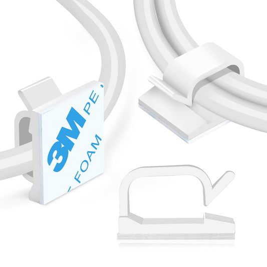 XHF 3/4” Adhesive Cable Wire Clips White 120PCS, Cable Staples Outdoor Cable Management Wire Organizer Cord Holder for Under Desk, Car, Wall, TV PC Ethernet Cable
