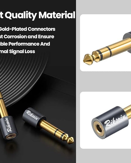 RIKSOIN Headphone Adapter, 2-Pack 6.35mm (1/4 Inch) Male to 3.5mm (1/8 Inch) Female Stereo Audio Adapter [Gold Plated, Hi-Fi Sound] for Amp Adapter, Guitar, Digital Piano, Microphones, Speaker