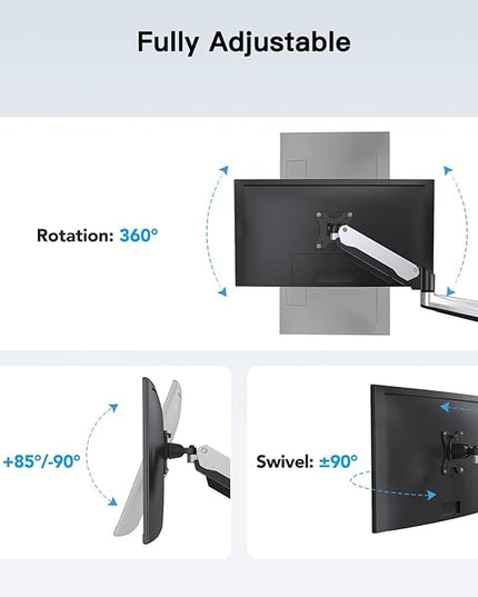 HUANUO Gaming Triple Monitor Stand, Full Motion Articulating Triple Monitor Mount Fit 17 to 32 inch Flat/Curved LCD Computer Screens with Clamp, Grommet Kit, Silver